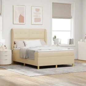 Cama con somier y colchón Crema 140x190 cm Tela