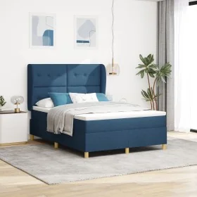 Cama Box Spring con Colchón Azul 140x190 cm de