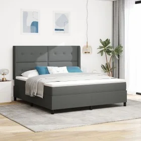 Cama con base caja y colchón gris oscuro 180x200