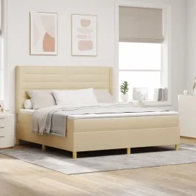 Cama Box Spring Crema con Colchón, 180x200 cm de