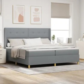 Cama Box Spring con Colchón Gris Claro 200x200 cm
