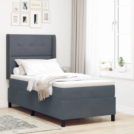 Cama con Box Spring y Colchón Gris Oscuro 100x200 cm de Terciopelo | Foro24.es | Tu tienda online para hogar, jardín y más Foro24.es
