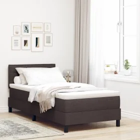 Estructura de Cama con Colchón Marrón Oscuro Tela