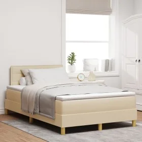 Cama con somier con colchón y LED crema 120x200