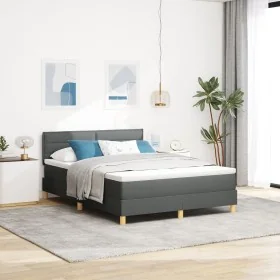 Cama con Box Spring con Colchón y LED Gris Oscuro 140x200 cm Tela by , Beds and slatted bases - Ref: Foro24-3342367, Price: 4...
