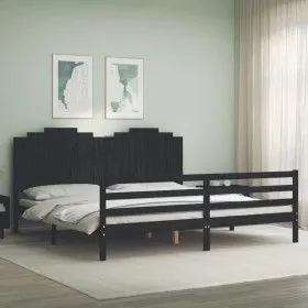 Bettgestell mit schwarzem Massivholzkopfteil 200x200 cm von vidaXL, Betten und Lattenroste - Ref: Foro24-3194205, Preis: 196,...