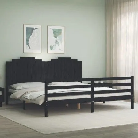 Estructura de cama con cabecero madera maciza negro 200x200 cm de vidaXL, Camas y somieres - Ref: Foro24-3194205, Precio: 196...