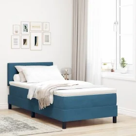 Cama Box Spring con colchón y LED Azul Oscuro