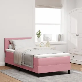 Cama con somier con colchón y LED Rosa 100x200 cm Terciopelo by , Beds and slatted bases - Ref: Foro24-3342637, Price: 308,28...