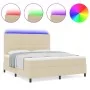 Cama tapizada con colchón y luces LED crema 140x190 cm tela by , Beds and slatted bases - Ref: Foro24-3342793, Price: 498,01 ...
