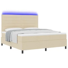Cama con somier, colchón y luz LED color crema