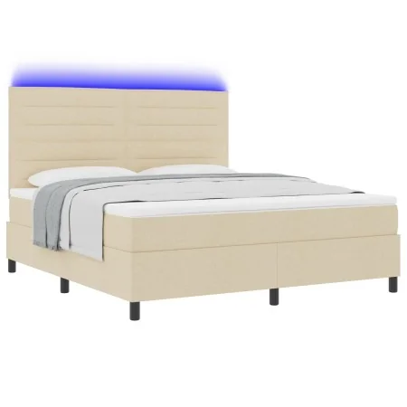 Cama con somier, colchón y luz LED color crema 180x200 cm tela | Foro24.es | Tu tienda online para hogar, jardín y más Foro24.es