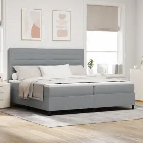 Cama con somier con colchón y luz LED gris