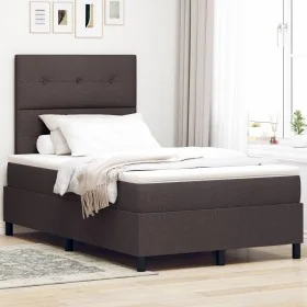 Cama con Somier y Colchón & LED Marrón Oscuro