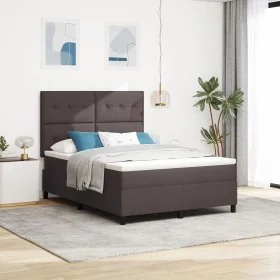 Cama con somier con colchón y LED Marrón oscuro