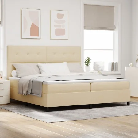 Cama con Box Spring y Colchón LED Crema 200x200 cm Tela | Foro24.es | Tu tienda online para hogar, jardín y más Foro24.es