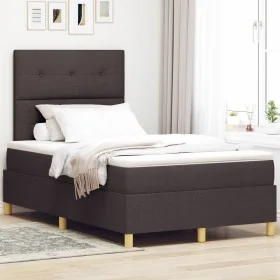Estructura de Cama con Colchón Marrón oscuro Tela