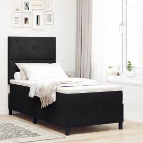 Cama Box Spring con Colchón y LED Negra 90x200 cm