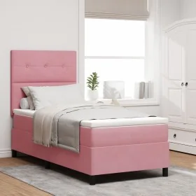 Cama con somier y colchón con LED Rosa 100x200 cm Terciopelo by , Beds and slatted bases - Ref: Foro24-3343297, Price: 344,04...