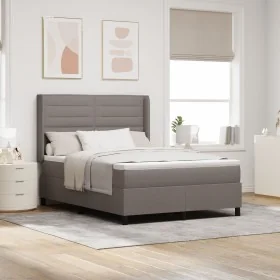 Cama box spring con colchón y LED Taupe 140x200
