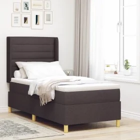 Cama Box Spring con Colchón y LED Marrón Oscuro