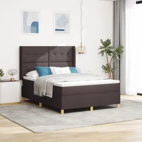 Cama con somier de y colchón & LED Marrón Oscuro