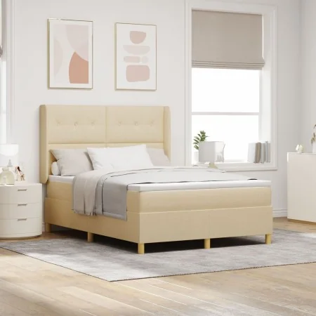 Cama Box Spring con colchón y LED Crema 160x200 cm Tela | Foro24.es | Tu tienda online para hogar, jardín y más Foro24.es
