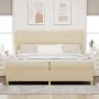 Cama Box Spring con Colchón y LED Crema 200x200 cm Tela | Foro24.es | Tu tienda online para hogar, jardín y más Foro24.es