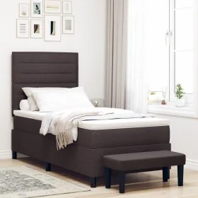 Cama con Somier con Colchón y Banco Marrón Oscuro