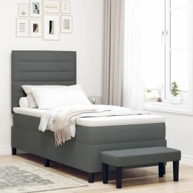 Cama con Base con Colchón y Banco Gris Oscuro
