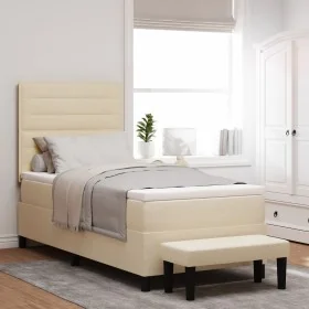 Cama de Somier con Colchón y Banco Crema 100x200
