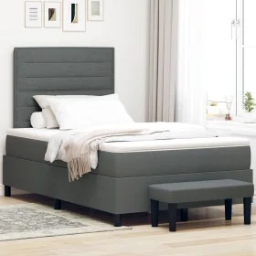 Cama con Somier con Colchón y Banco Gris Oscuro