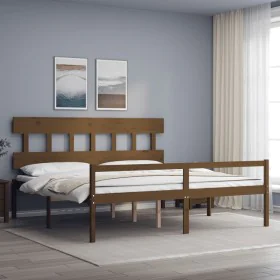 Elderly bed with honey brown wooden headboard 200x200 cm by vidaXL, Beds and slatted bases - Ref: Foro24-3195439, Price: 178,...