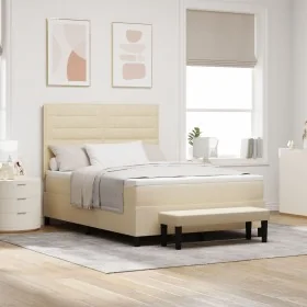 Cama con Base con Colchón y Banco Beige 140x190