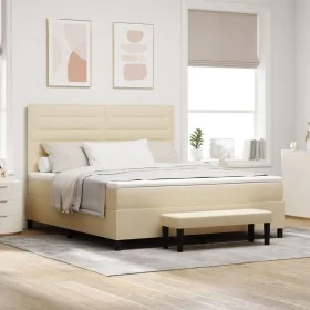 Cama con box spring con colchón y banco crema
