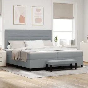 Cama con Somier con Colchón y Banco Gris Claro