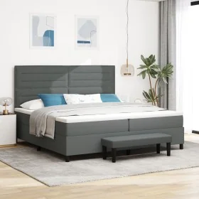 Cama Box Spring con Colchón y Banco Gris Oscuro