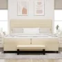 Cama con Somier con Colchón y Banco Color Crema 200x200 cm Tela | Foro24.es | Tu tienda online para hogar, jardín y más Foro24.es