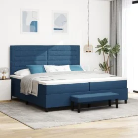 Cama Box Spring con Colchón y Banco Azul 200x200