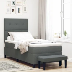 Cama Box Spring con Colchón y Banco Gris Oscuro