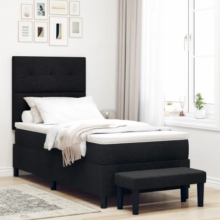 Cama con somier con colchón y banco negro 90x200 cm tela | Foro24.es | Tu tienda online para hogar, jardín y más Foro24.es