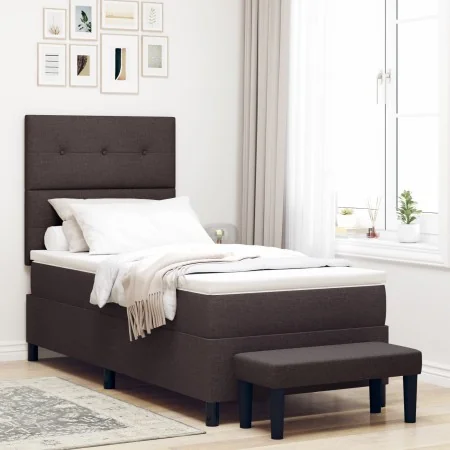 Cama con Sommier con Colchón y Banco Marrón Oscuro 90x200 cm Tela | Foro24.es | Tu tienda online para hogar, jardín y más Foro24.es