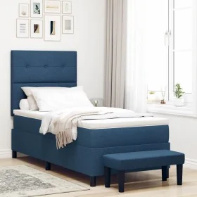 Cama Box Spring con Colchón y Banco Azul 90x200