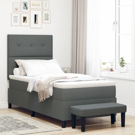 Cama con Box Spring con colchón y banco gris oscuro 100x200 cm tela | Foro24.es | Tu tienda online para hogar, jardín y más Foro24.es