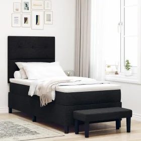 Cama con somier con colchón y banco negro 100x200