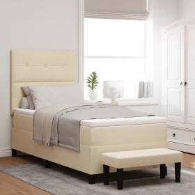 Cama Box Spring con Colchón y Banco Crema 100x200