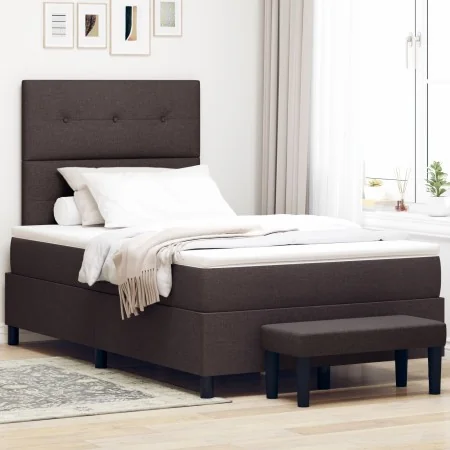 Cama Box Spring con Colchón y Banco Marrón Oscuro 120x200 cm Tela | Foro24.es | Tu tienda online para hogar, jardín y más Foro24.es