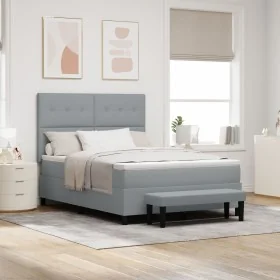 Cama con Somier con Colchón y Banco Gris Claro