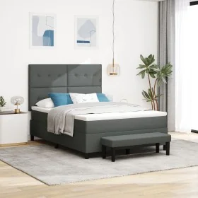 Cama con Somier con Colchón y Banco Gris Oscuro