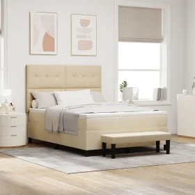 Cama con Box Spring con Colchón y Banco Crema